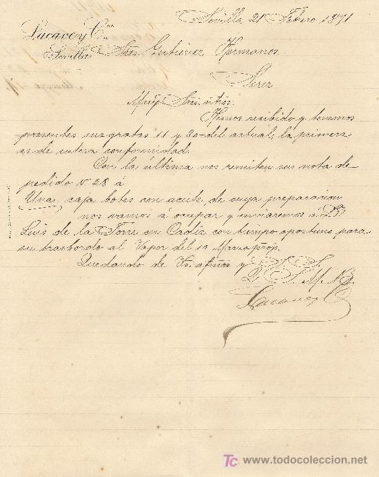 Cartas comerciales: SEVILLA 21 DE FEBRERO DE 1891. CARTA COMERCIAL  LACAVERY CIA