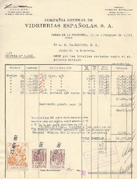 Cartas comerciales: JEREZ , 25 DE NOVIEMBRE DE 1961. CARTA COMERCIAL COMPA&Ntilde;IA GENERAL DE VIDRIERIAS ESPA&Ntilde;OLAS S.A