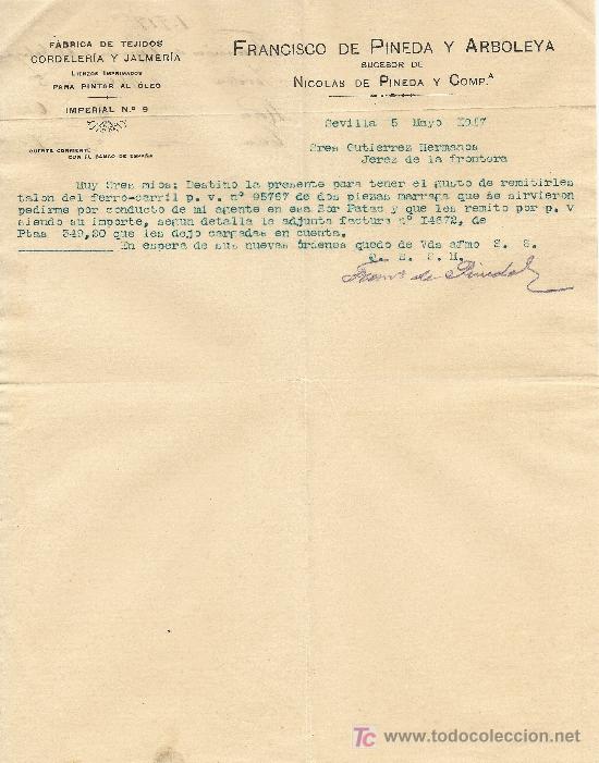 Cartas comerciales: SEVILLA 5 DE MAYO DE 1917 CARTA COMERCIAL FRANCISCO DE PINEDA Y ARBOLEYA