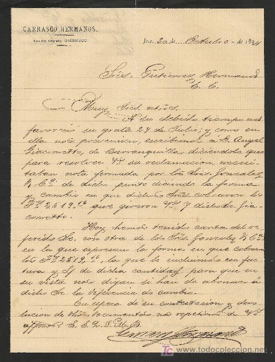 Cartas comerciales: JEREZ 30 DE OCTUBRE DE 1894 CARTA COMERCIAL CARRASCO HERMANOS