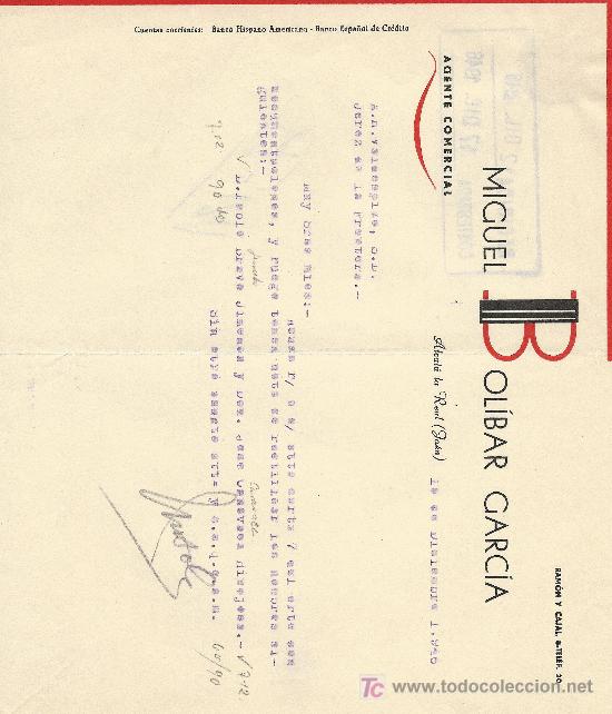 Cartas comerciais: ALCALA LA REAL (JAEN)10 DE DICIEMBRE 1946  CARTA COMERCIAL MIGUEL BOLIBAR GARCIA