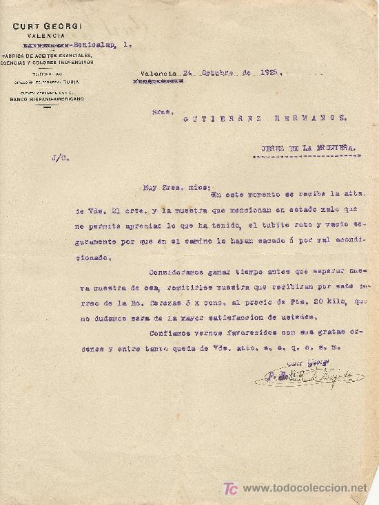 Cartas comerciales: VALENCIA 24 DE OCTUBRE DE 1925. CARTA COMERCIAL CURT GEORGI VALENCIA