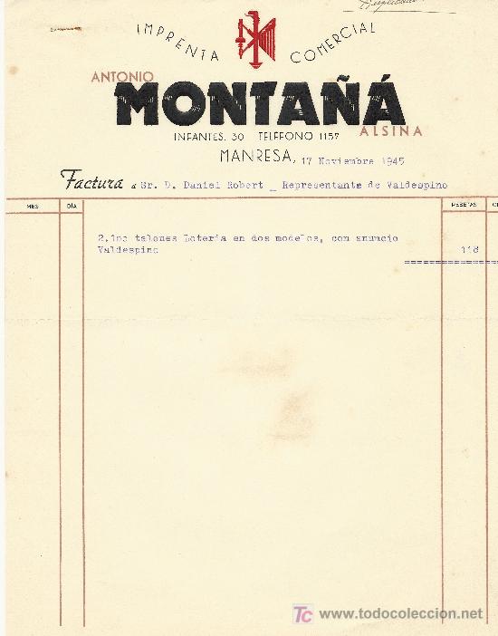 Cartas comerciales: MARNESA, 17 NOVIEMBRE 1945. CARTA COMERCIAL ANTONIO MONTA&Ntilde;A  INFANTES, 30 - TELEFONO 1157 ALSINA