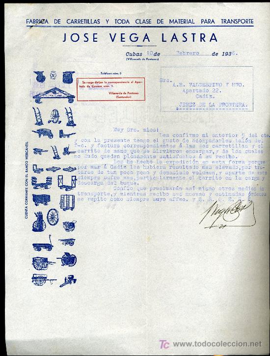 Cartas comerciales: CARTA COMERCIAL, CUBAS VILLAVERDE DE PONTONES, FABRICAS DE CARRETILLAS
