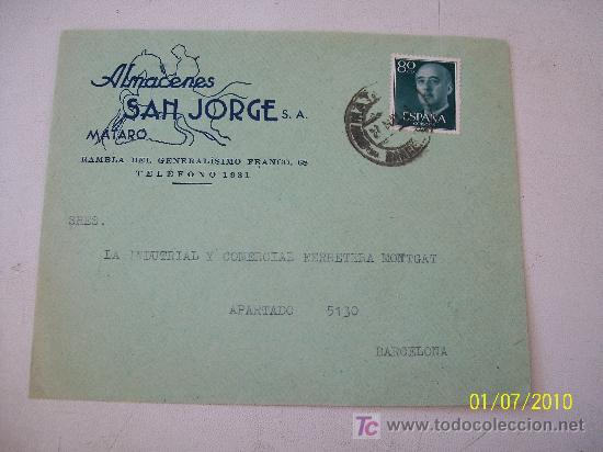 Cartas comerciales: SOBRE: ALMACENES SAN JORGE S.A.- MATAR&Oacute;.- CIRCULADO - Foto 1
