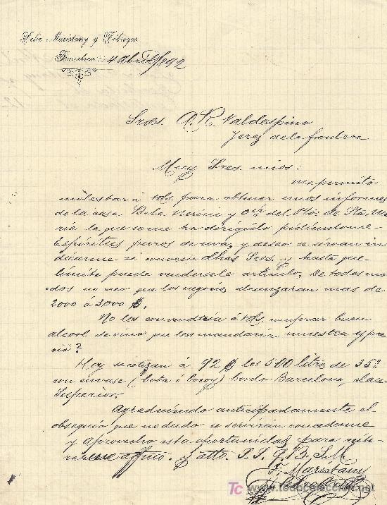 Cartas comerciais: BARCELONA 4 DE ABRIL DE 1892. CARTA COMERCIAL FELIZ MARISTANY Y FABREGAS