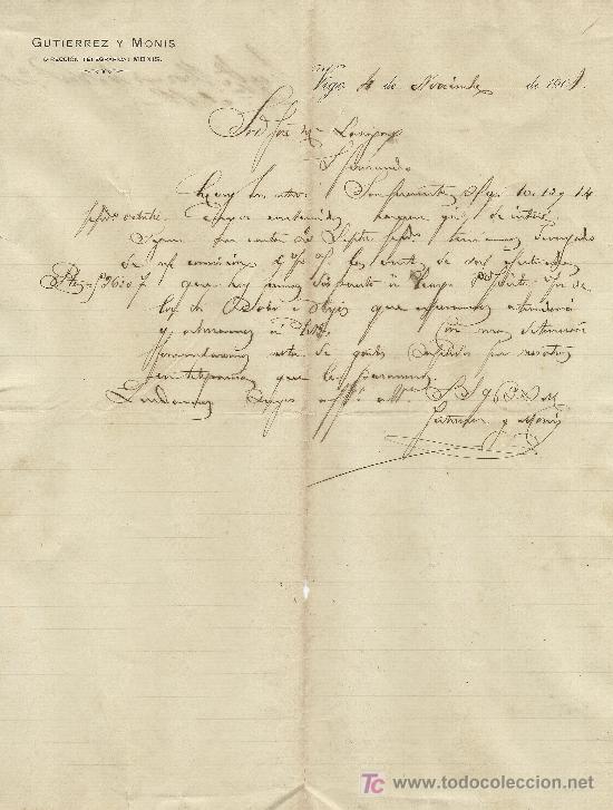 Commercial Letters: VIGO 4 DE NOVIEMBRE DE 1901. CARTA COMERCIAL GUTIERREZ Y MONIS DIRECCION TELEGRAFICA, MONIS