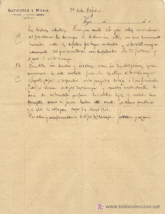 Commercial Letters: 1901. CARTA COMERCIAL GUTIERREZ Y MONIS DIRECCION TELEGRAFICA, MONIS.
