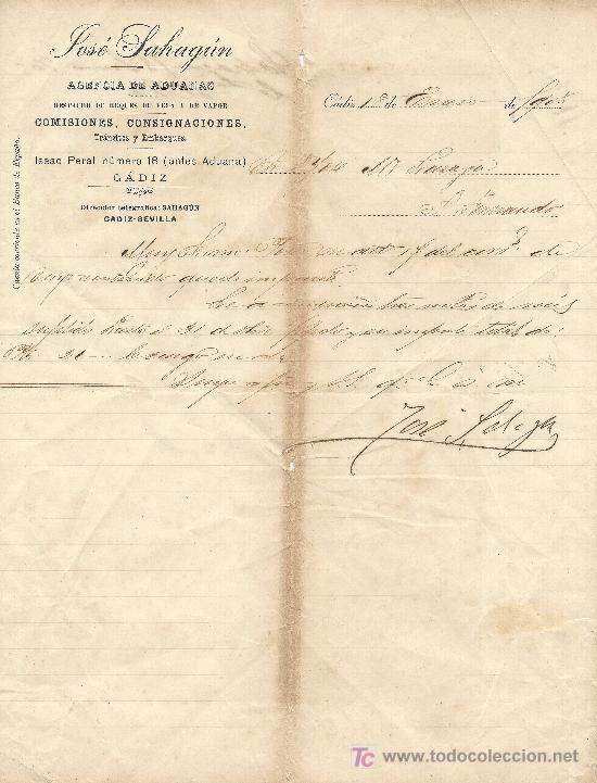 Cartas comerciales: CADIZ 18 DE ENERO DE 1905. CARTA COMERCIAL JOSE SAHAGUM AGENCIA DE ADUANA