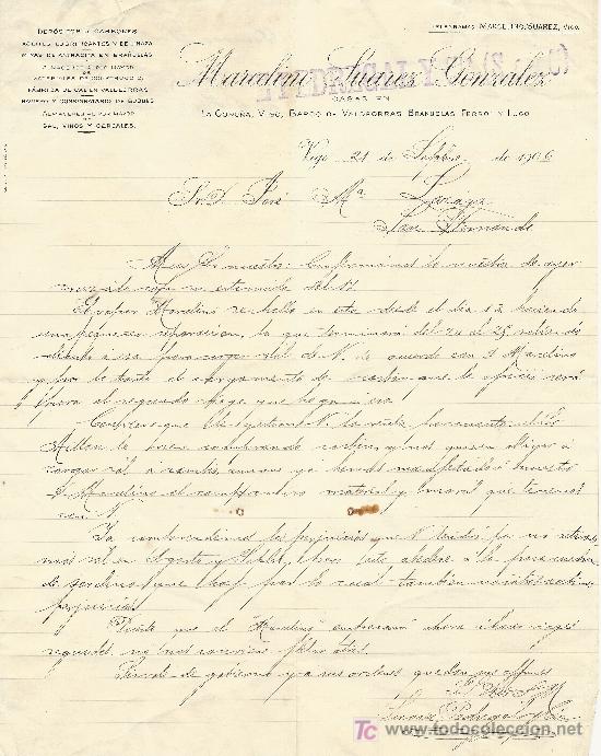 Cartas comerciales: VIGO 21 DE SEPTIEMBRE DE 1906 . CARTA COMERCIAL MARCELINO SUAREZ GONZALEZ
