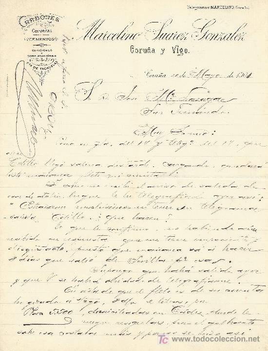 Cartas comerciales: CORU&Ntilde;A 20 DE MAYO DE 1901 . CARTA COMERCIAL MARCELINO SUAREZ GONZALEZ