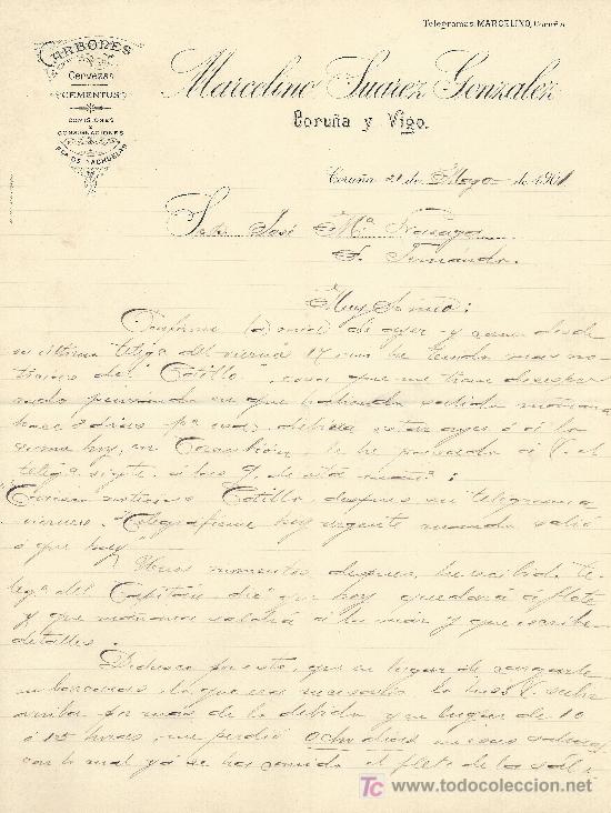 Cartas comerciales: CORU&Ntilde;A 21 DE MAYO DE 1901 . CARTA COMERCIAL MARCELINO SUAREZ GONZALEZ