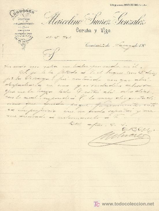 Cartas comerciales: CORU&Ntilde;A 21 DE MAYO DE 1901 . CARTA COMERCIAL MARCELINO SUAREZ GONZALEZ