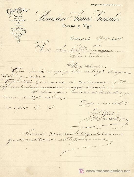 Cartas comerciales: CORU&Ntilde;A 22 DE MAYO DE 1901 . CARTA COMERCIAL MARCELINO SUAREZ GONZALEZ