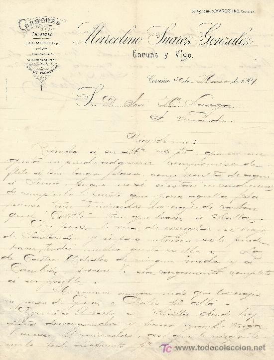 Lettres commerciales: CORU&Ntilde;A 30 DE MARZO DE 1901 . CARTA COMERCIAL MARCELINO SUAREZ GONZALEZ