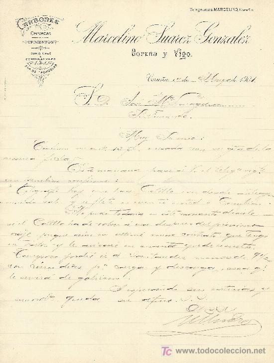 Lettres commerciales: CORU&Ntilde;A 17 DE MAYO DE 1901 . CARTA COMERCIAL MARCELINO SUAREZ GONZALEZ