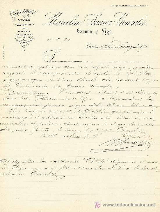 Lettres commerciales: CORU&Ntilde;A 13 DE MAYO DE 1901 . CARTA COMERCIAL MARCELINO SUAREZ GONZALEZ
