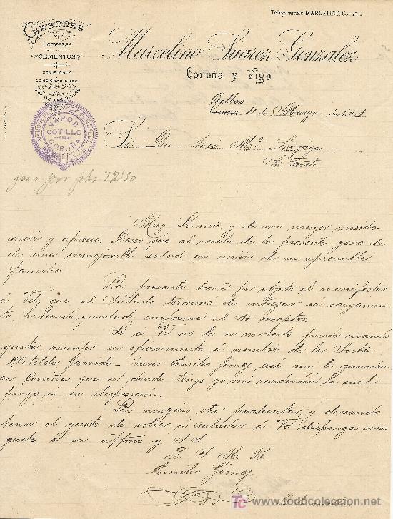 Lettres commerciales: BILBAO 11 DE  MARZO  DE 1901 . CARTA COMERCIAL MARCELINO SUAREZ GONZALEZ