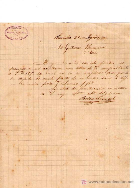 Cartas comerciales: CORU&Ntilde;A. 1888. CARTA COMERCIAL DE ULTRAMARINOS. PEDRO CORRAL.