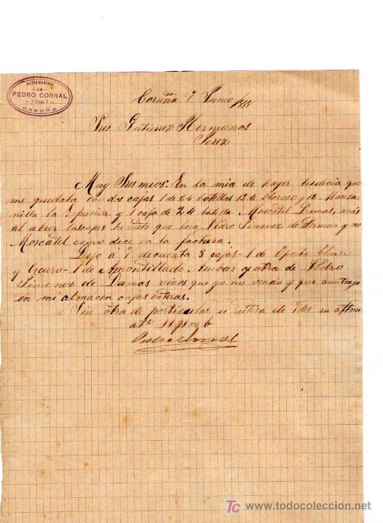 Cartas comerciales: CORU&Ntilde;A. 1888. CARTA COMERCIAL DE ULTRAMARINOS. PEDRO CORRAL.