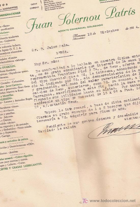 Lettere commerciali: Juan Solernou Patr&iacute;s, agente comercial colegiado. 4 cartas comerciales, 1944