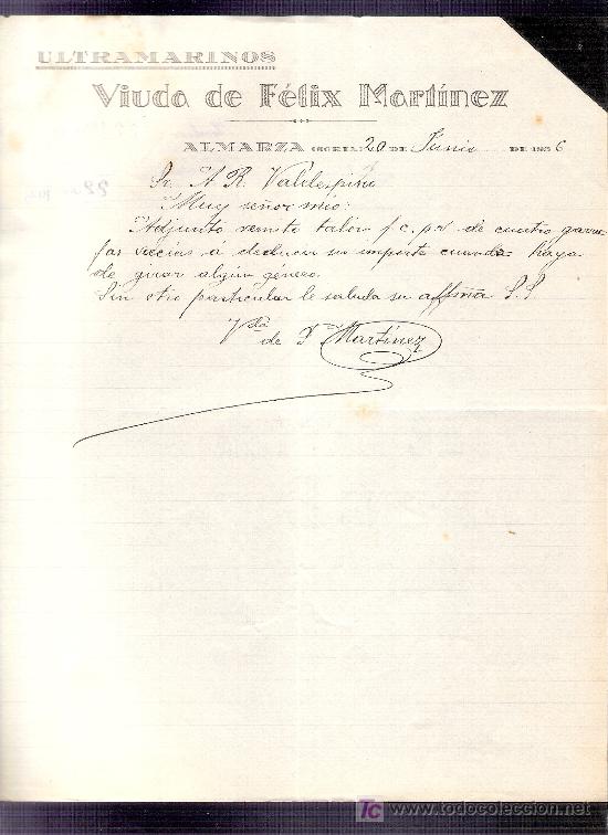 Lettres commerciales: CARTA COMERCIAL. VIUDA DE FELIX MARTINEZ. ULTRAMARINOS. VALDESPINO. JEREZ. ALMARZA, JUNIO 1936.