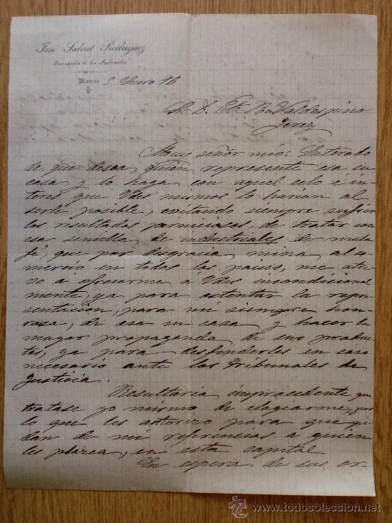 Lettres commerciales: CARTA COMERCIAL. MURCIA 1896. JOSE SALVAT RODRIGUEZ. PROCURADOR DE LOS TRIBUNALES.
