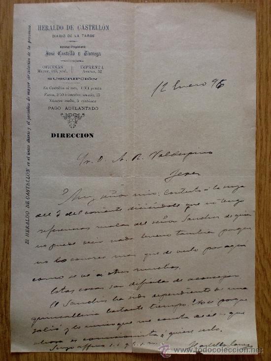 Lettres commerciales: CARTA COMERCIAL. CASTELLON 1896. HERALDO DE CASTELLO. DIARIO DE LA TARDE.