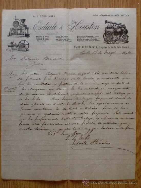Lettere commerciali: CARTA COMERCIAL. SEVILLA 1894. ESDAILE & HOUSTON. A GUTIERREZ HERMANOS.