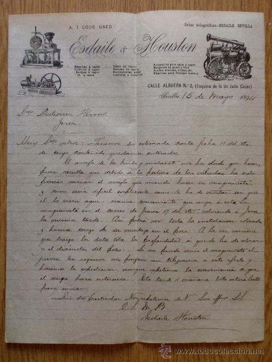 Lettere commerciali: CARTA COMERCIAL. SEVILLA 1894. ESDAILE & HOUSTON. A GUTIERREZ HERMANOS.