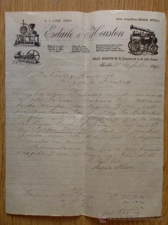 Cartas comerciales: CARTA COMERCIAL. SEVILLA 1894. ESDAILE & HOUSTON. A GUTIERREZ HNOS.