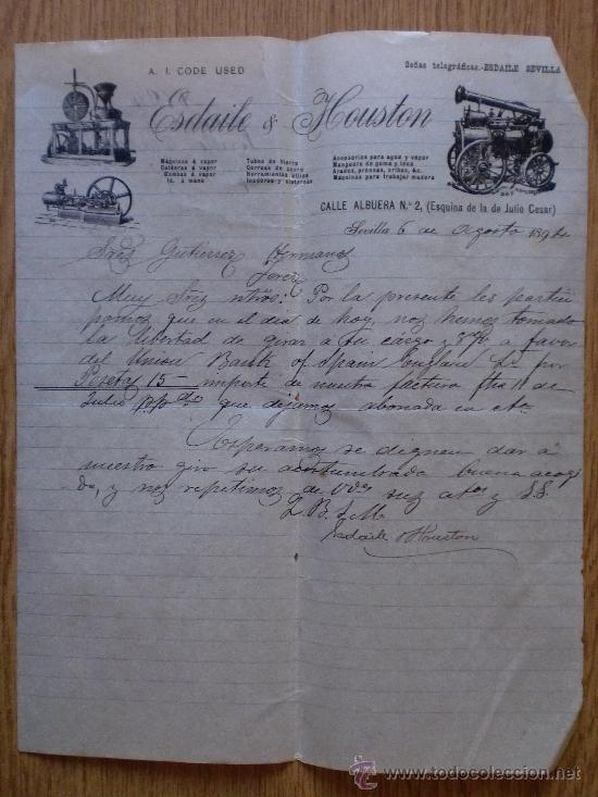 Cartas comerciales: CARTA COMERCIAL. SEVILLA 1894. ESDAILE & HOUSTON. A GUTIERREZ HNOS.