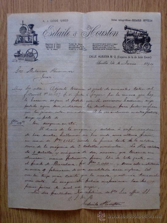 Cartas comerciales: CARTA COMERCIAL. SEVILLA 1894. ESDAILE & HOUSTON. A GUTIERREZ HNOS.
