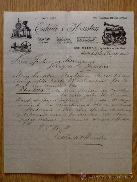 Cartas comerciales: CARTA COMERCIAL. SEVILLA 1894. ESDAILE & HOUSTON. A GUTIERREZ HNOS.
