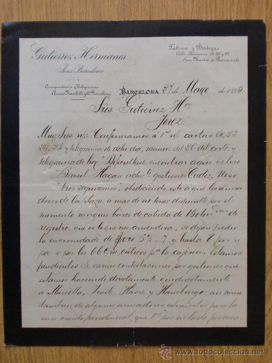 Cartas comerciais: CARTA COMERCIAL. BARCELONA 1895. GUTIERREZ HERMANOS. FABRICA Y BODEGAS.