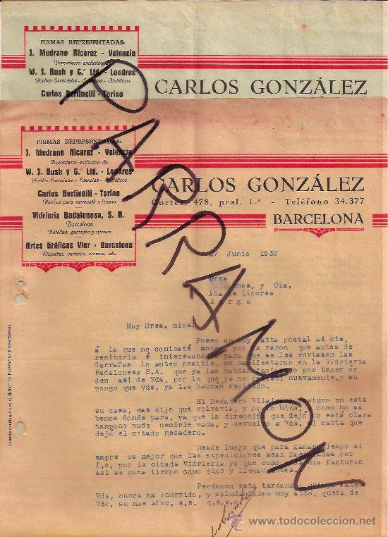 Cartas comerciais: Carlos Gonzalez, Barcelona, 1930. Dos cartas comerciales, Vidriera Badalonesa, Artes graficas Vior..