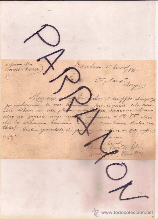 Cartas comerciais: Alfonso Mas, Barcelona 1931. Carta comercial totalmente manuscrita