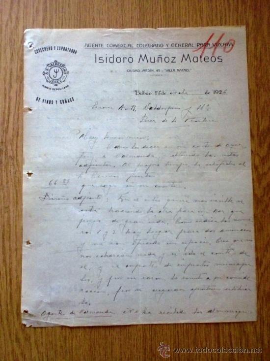 Cartas comerciales: CARTA COMERCIAL. BILBAO 1926. ISIDORO MU&Ntilde;OZ MATEOS. AGENTE COMERCIAL COLEGIADO.
