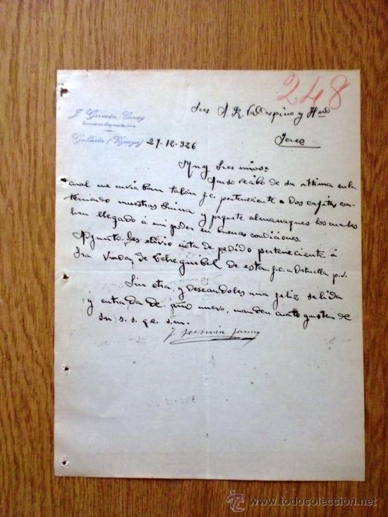 Lettere commerciali: CARTA COMERCIAL.VIZCAYA 1926. J. GERMAN GARAY. COMISIONES Y REPRESENTACIONES.