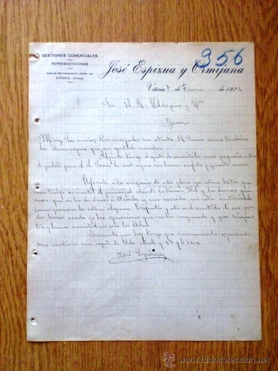 Lettere commerciali: CARTA COMERCIAL.VITORIA 1922. JOSE ESPINOSA Y ORMIJANA. GESTIONES COMERCIALES.