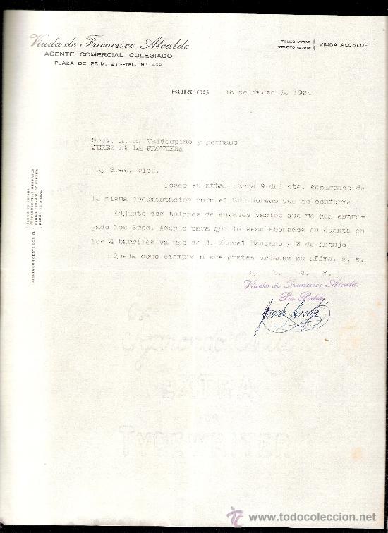 Cartas comerciales: CARTA COMERCIAL. VIUDA DE FRANCISCO ALCALDE. AGENTE COMERCIAL. VALDESPINO. JEREZ. 1934, MARZO.