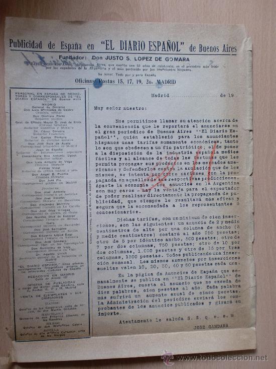 Lettere commerciali: CARTA COMERCIAL. CIRCULAR. MALAGA 1900. EL DIARIO ESPA&Ntilde;OL DE BUENOS AIRES. JUSTO S. LOPEZ DE GOMARA.