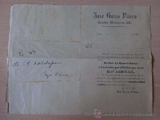 Lettere commerciali: CARTA COMERCIAL. CIRCULAR. JOSE GARCIA PI&Ntilde;ERO. JEREZ 1890. SELLOS DE CAOUTCHOUE EN METAL.