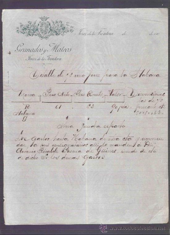 Gesch&auml;ftsbriefe: CARTA COMERCIAL. GRANADOS Y MATEOS. JEREZ DE LA FRONTERA. DETALLE DE VINO.