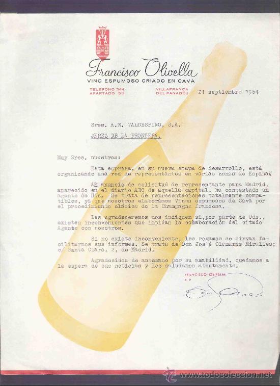 Cartas comerciales: CARTA COMERCIAL. FRANCISCO OLIVELLA. VINO. VALDESPINO. JEREZ. SEPTIEMBRE 1964.