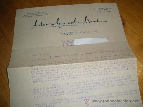 Cartas comerciales: ACEITES VEGETALES, ANTONIO GONZALEZ MONTON. VALENCIA 1952. CADESA.