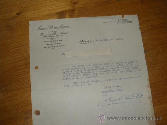 Cartas comerciales: JAIME ROCA MARCA, ACEITES DE OLIVA. BARCELONA 1956.