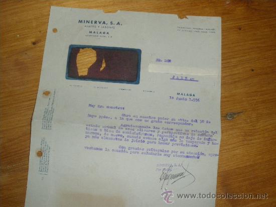 Cartas comerciales: ACEITES Y JABONES MINERVA, MALAGA 1956.