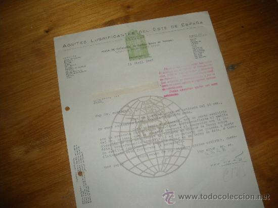 Cartas comerciales: ACEITES LUBRICANTES DEL ESTE DE ESPA&Ntilde;A. BARCELONA 1943.