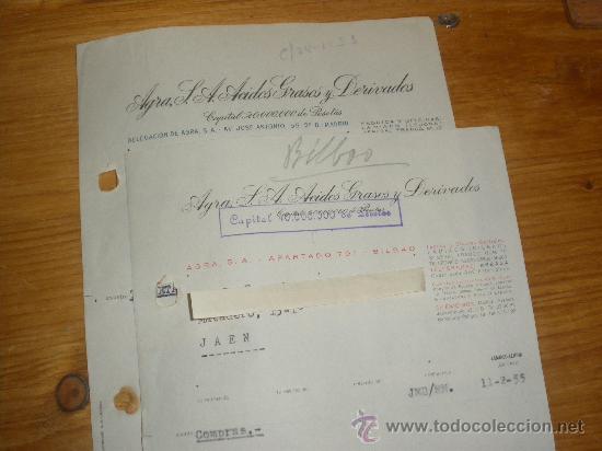 Cartas comerciales: AGRA, ACIDOS GRASOS Y DERIVADOS. MADRID 1955. 2 NOTAS.
